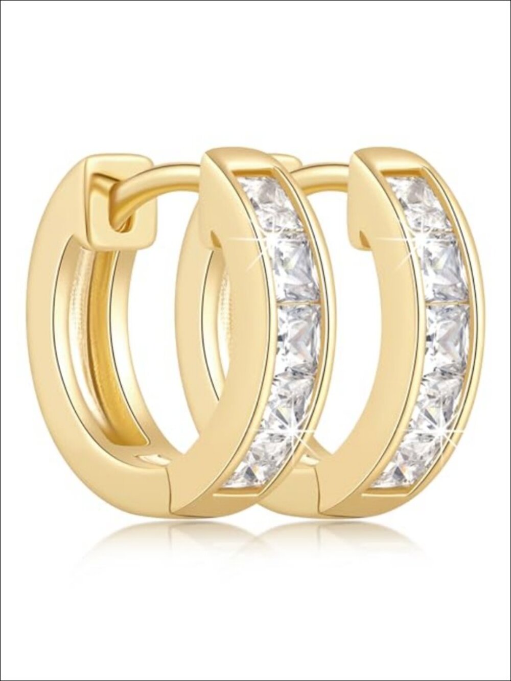 14K Gold Plated Hoop Earrings Cubic Zirconia Huggie Women Jewelry